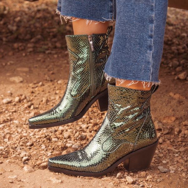 BOTÍN COWBOY METALIZADO SANSE-2320 SNAKE GREEN