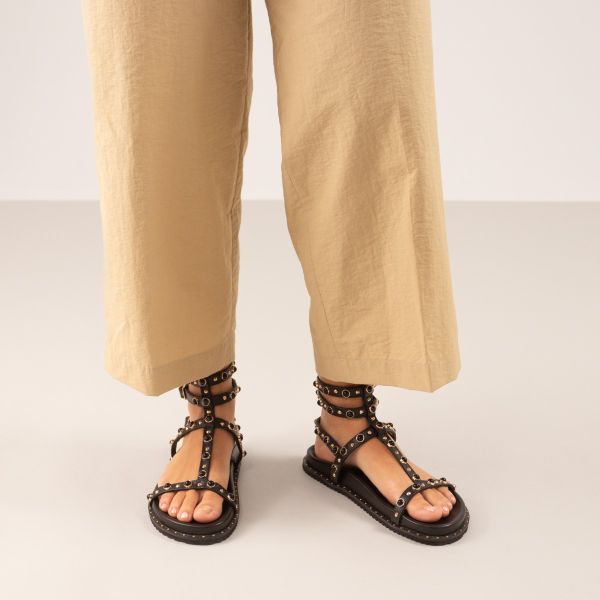 SANDALIA PLANA BEFREE ESTILO CASUAL BARBARA-4042 LEATHER BLACK