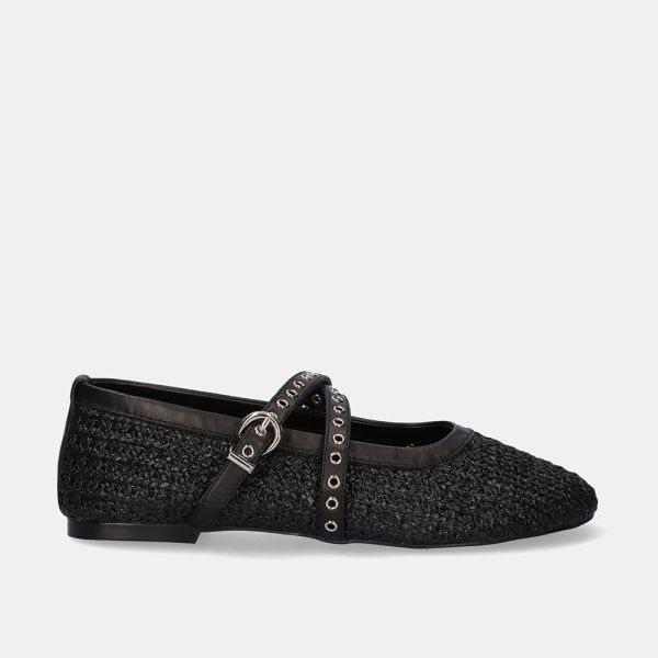 BAILARINAS PLANAS BEFREE CON HEBILLA CELIA-1770 RAFFIA BLACK