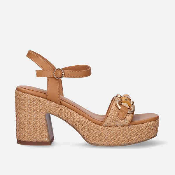 SANDALIAS CON PLATAFORMA BEFREE LIA-1652 RAFFIA CAMEL