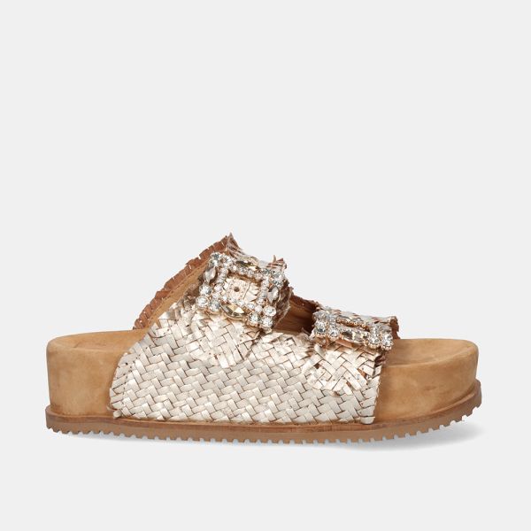 SANDALIA CON PLATAFORMA BEFREE ESTILO BIO MARY-212 LEATHER PLATINO