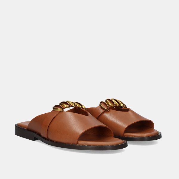 SANDALIA PLANA RIGA-215 LEATHER CAMEL
