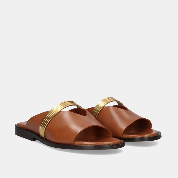 SANDALIA PLANA RIGA-220 LEATHER CAMEL GOLD