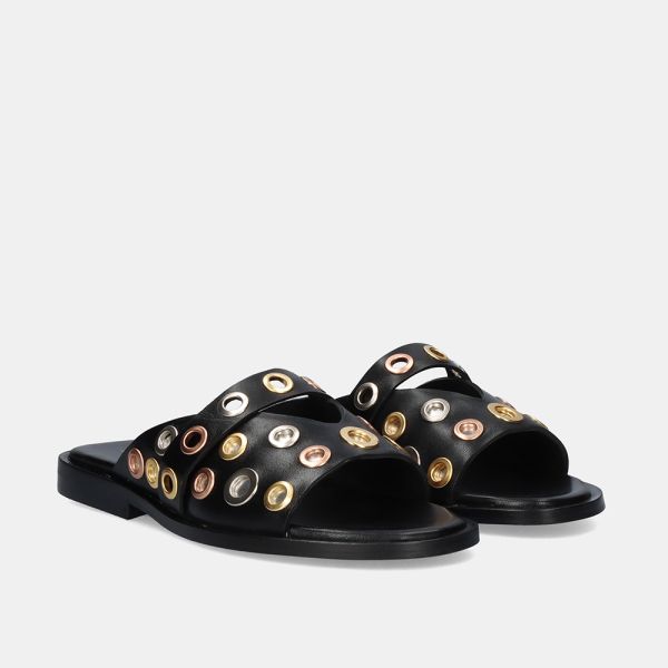 SANDALIA PLANA RIGA-230 LEATHER BLACK