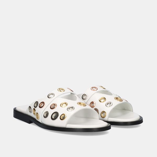 SANDALIA PLANA RIGA-230 LEATHER WHITE