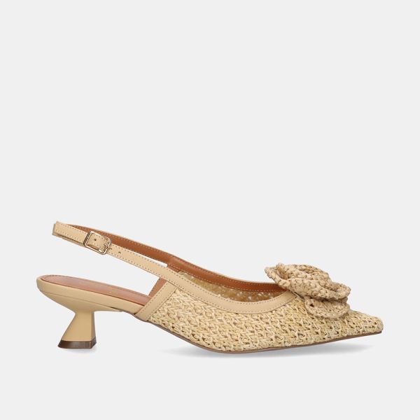 SANDALIAS BEFREE DE TACÓN BAJO CON ADORNO VALENTINA-1637 RAFFIA BEIGE
